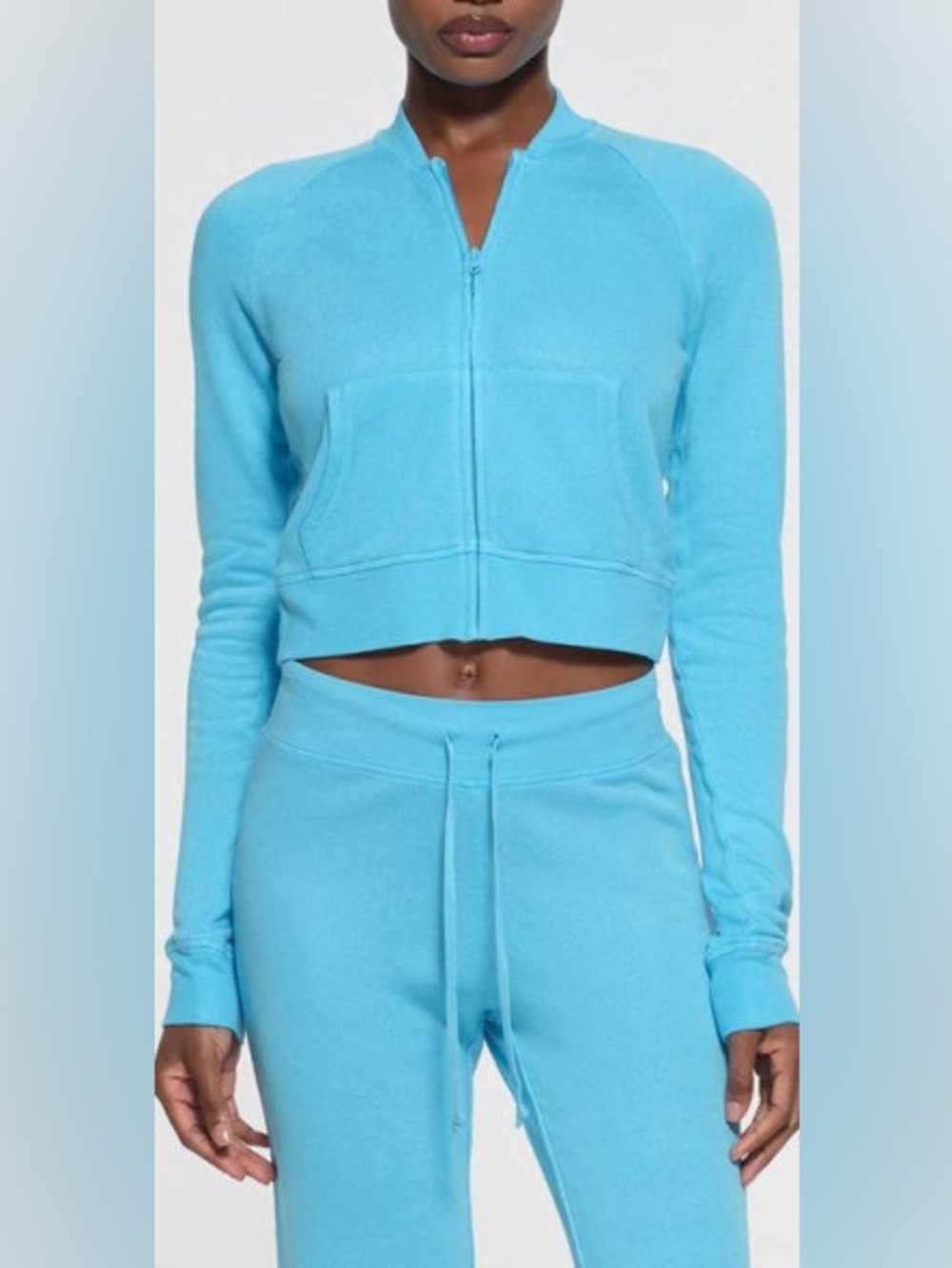 NWT SKIMS Sport French Terry Shrunken Zip Cardigan in Cyan Size XL